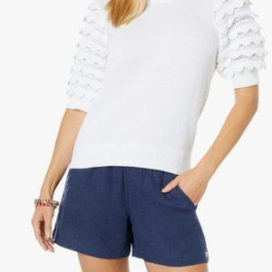 Lilly Pulitzer Pipette Sweater Resort White NWT XL Puff Sleeves Cotton Resort